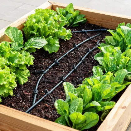 Drip irrigation line in raised bed